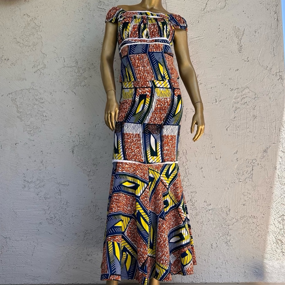Custom Colorful Abstract Patterned Dutch Wax  Fabric 2-piece maxi skirt set